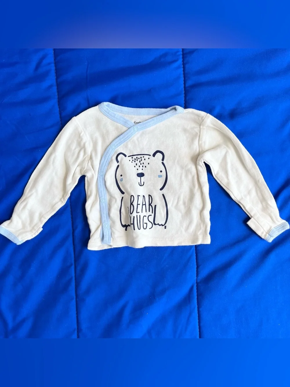 GERBER Organic Off-White Blue Bear Long Sleeve & Pant Outfit Set 3-6 Months